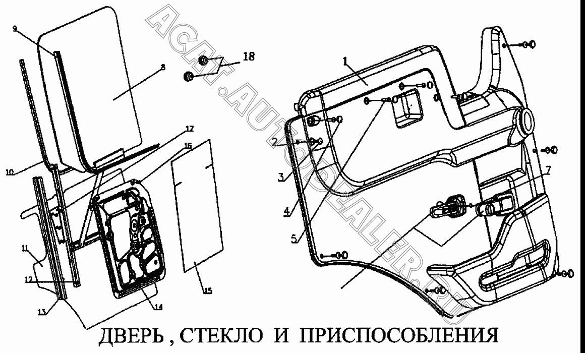 Внутренняя панель левой двери в сборе AZ1642210005 для CNHTC Sinotruk Howo