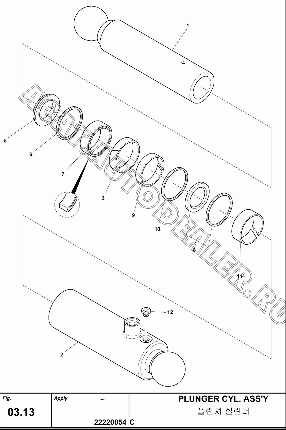 PISTON ROD 22230055 для Hanwoo HCP40.15X