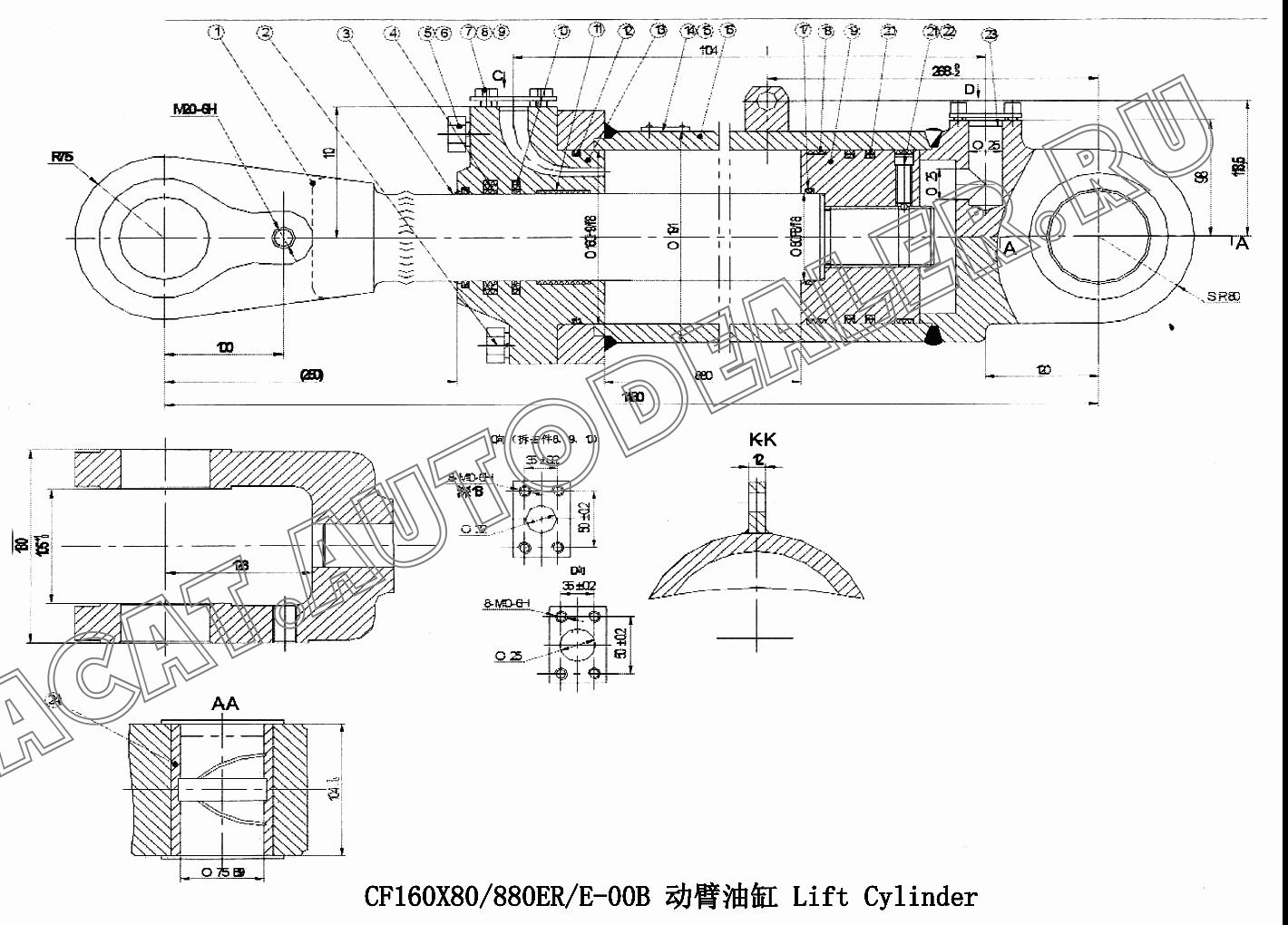 Piston Rod CF160X80/880ER/E-02 для ChengGong CG958G