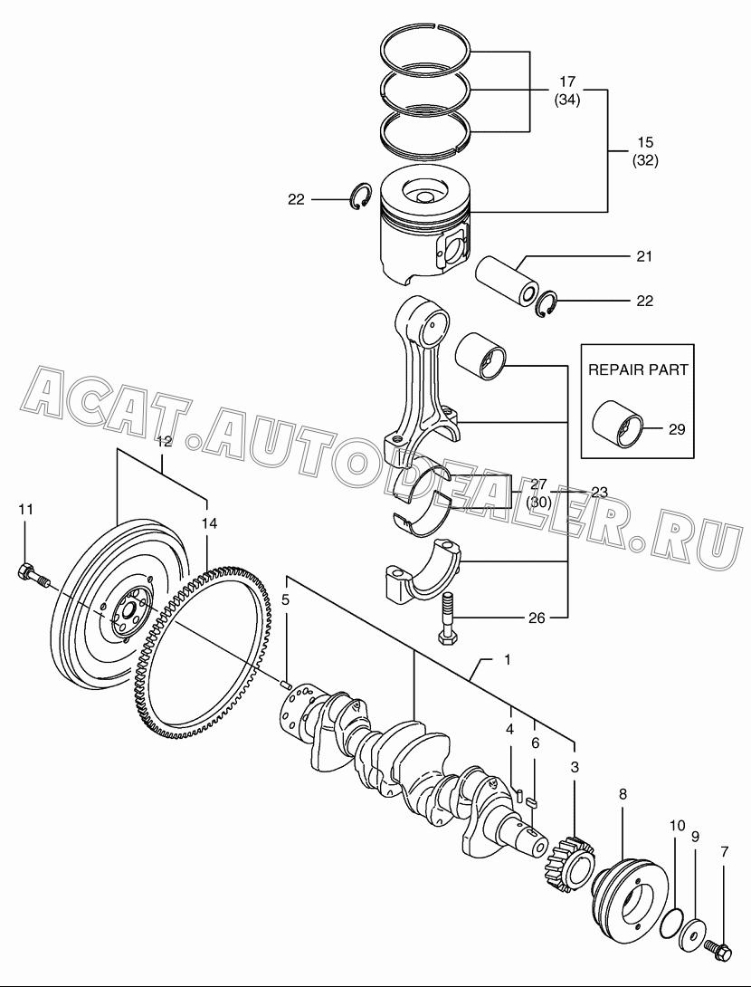 PISTON ASS'Y O.S=0.25 K9006175 для Doosan 450 Plus (Tier-3)