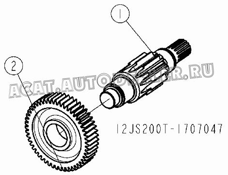 Вал промежуточный удлиненный 12JS200T-1707048 для Shaanxi SX3255NR384 (6x4), SX3315DR326, SX3315DV326 (8x4)