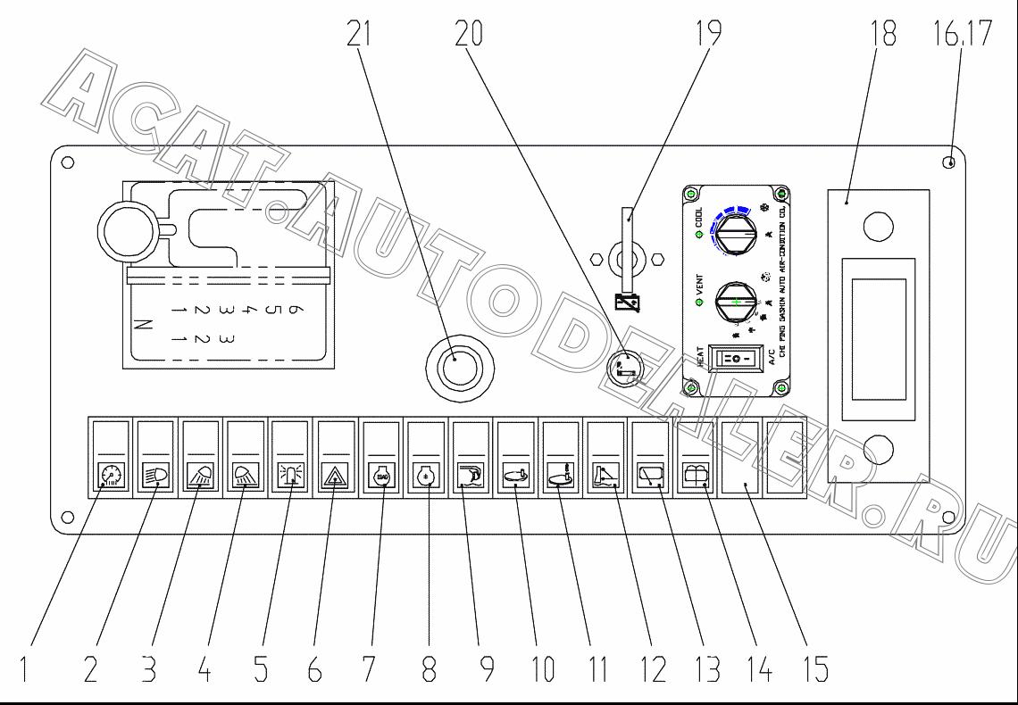 Включатель подсветки приборов на панели управления JK932-004 для Mitsuber MG150R