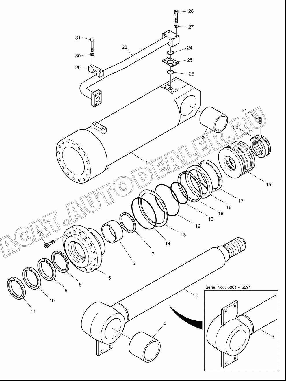 CYLINDER;BUCKET K1008883 для Doosan DL500