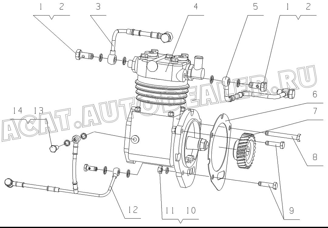 Air compressor backwater pipe assembly A3000-3509024 для Yuchai YC6J245-30